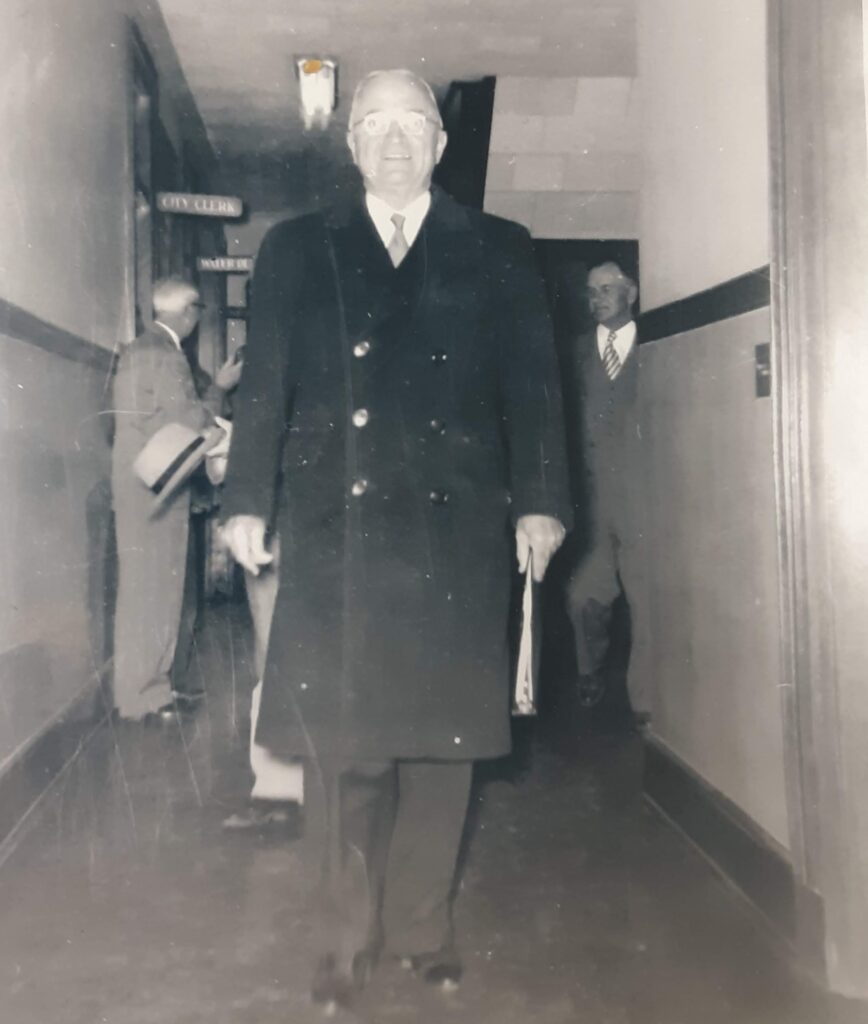 President Harry Truman walks through the halls of the former Somersworth City Hall