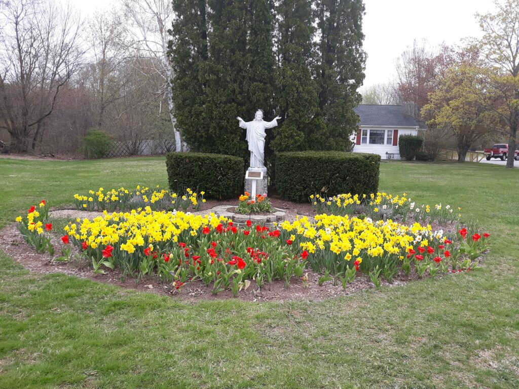 Garden at Holy Trinity Church located on High Street that each Spring blooms with bulbs to celebrate the life of a parishioner who saved many Jews during the 2nd world war.