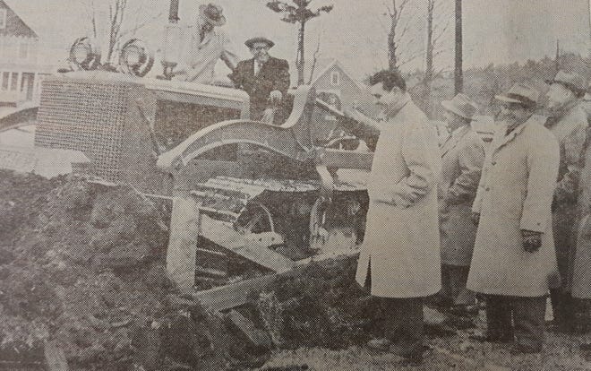 Somersworth Mayor Charpentier with the help of others breaks ground on the new Somersworth High School building in 1956. 